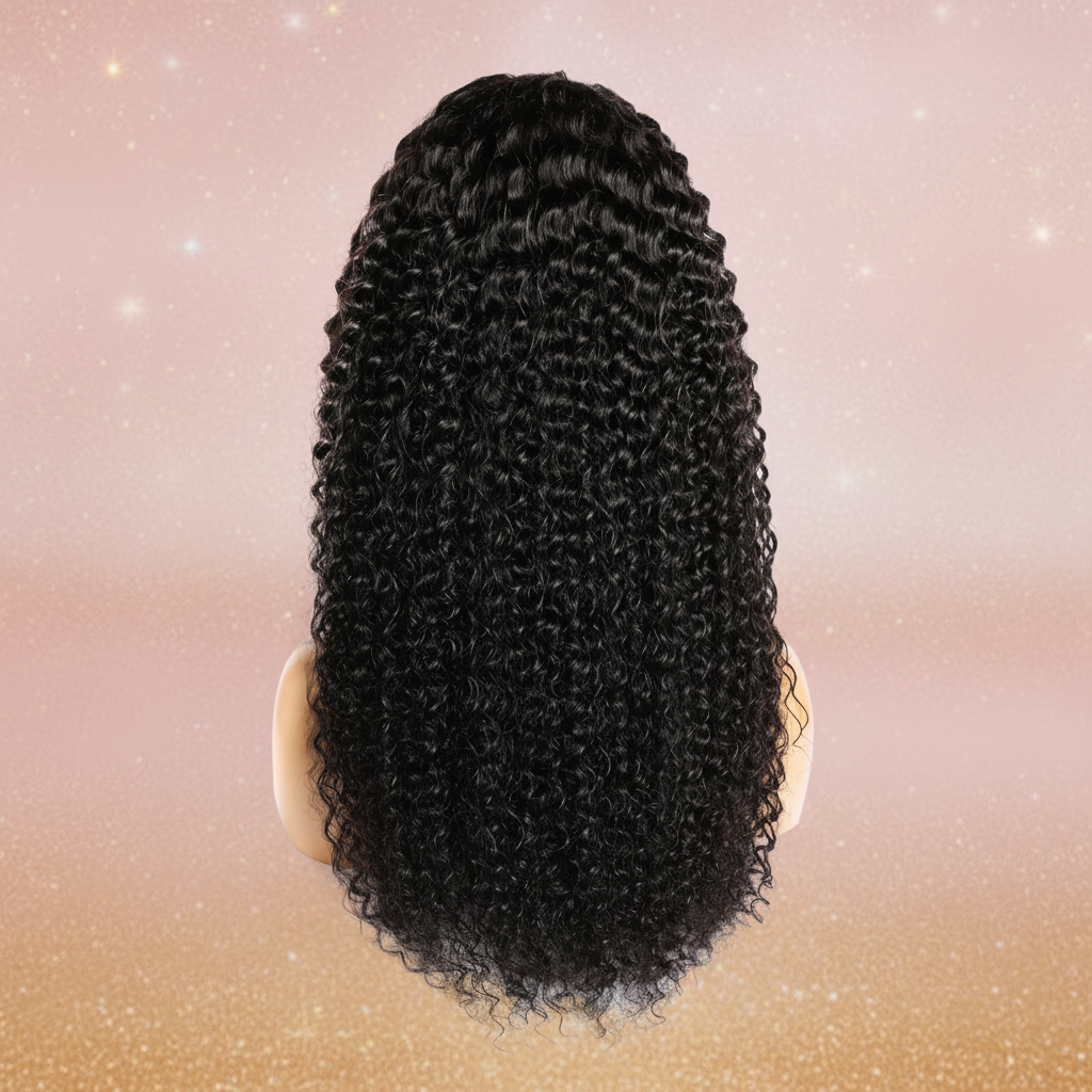 Back view curly wig with elegant background