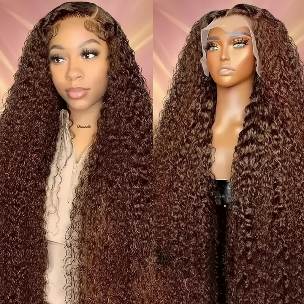 Chocolate brown deep wave wig elegant background