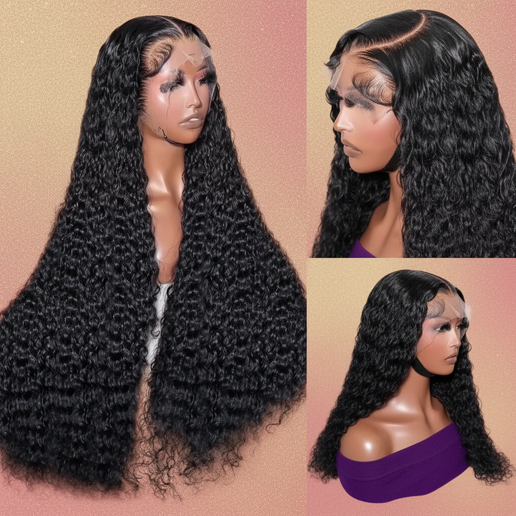 Jet black deep wave wig elegant background