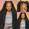 Jet black deep wave wig lace detail elegant background