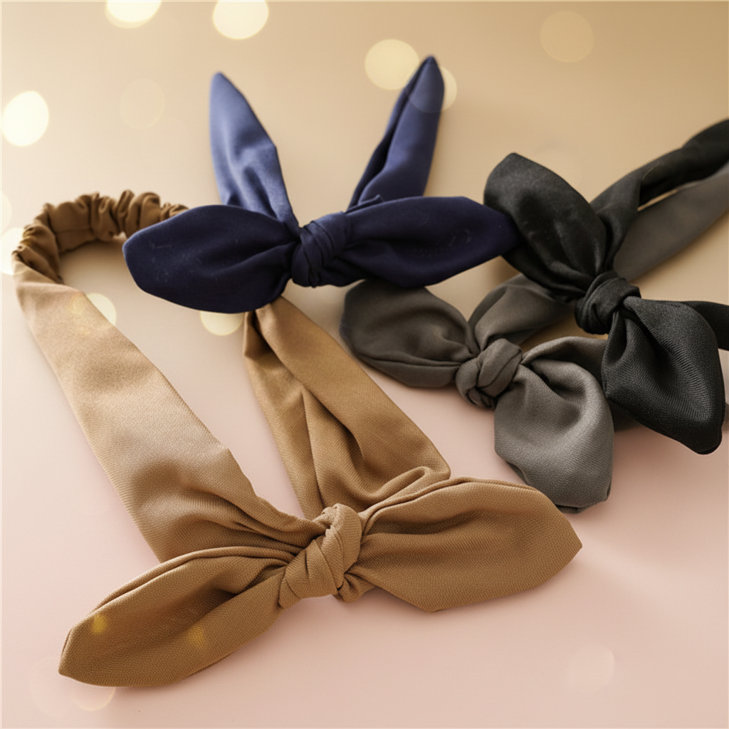 Khaki Bow Headband Close-up Elegant Background