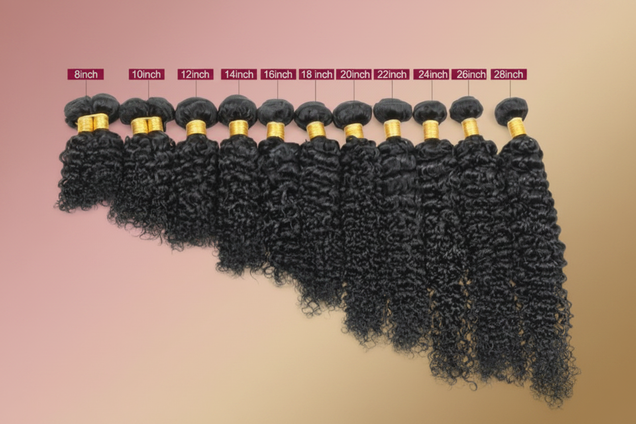 Kinky curly bundles length chart elegant background
