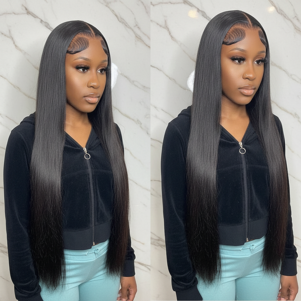 Wig on luxe marble background