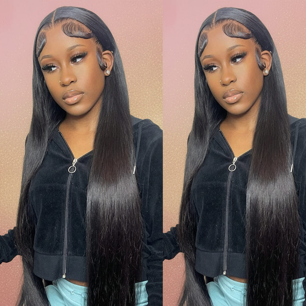 Wig on pink and gold luxury background